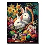 5D Diamond Painting Conejo Flor, Pintura Diamante, Diamond Painting Kit Completo Niños Regalo, DIY Manualidades Adultos Pintura Diamante Para Decoración Navidad De Pared Del Hogar 60x80 cm SYLF815