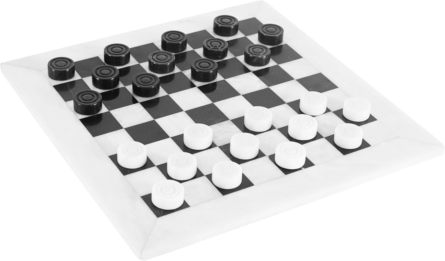Radicaln Marble Checkers Board Game - 15 Inches White and Black Handmade Tournament Checkers Set - Draughts Board Games - 2 Players, Age 8+