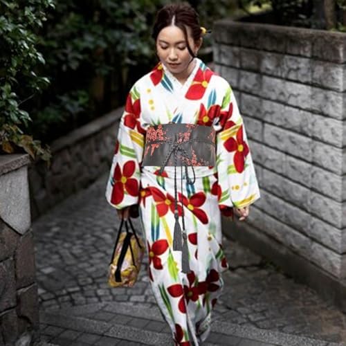 Womens Kimono OBI Belt Japanese Style Embroidered Wide Waistband Kimono Sash Wide Corset Waist Belt Flower Embroidered Waist Belt Tassel Bow Tie Belt4