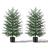 3FT Artificial Norfolk Pine Tree, 2pc Artificial Christmas Tree Faux Potted Plants for Front Porch Christmas Indoor Outdoor Decor