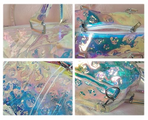 AROKH Duffel Bag, Holographic PVC Travel Beach Gym Handbag, Waterproof, Spacious Main Compartment, Adjustable Shoulder Strap, 35L, Women4