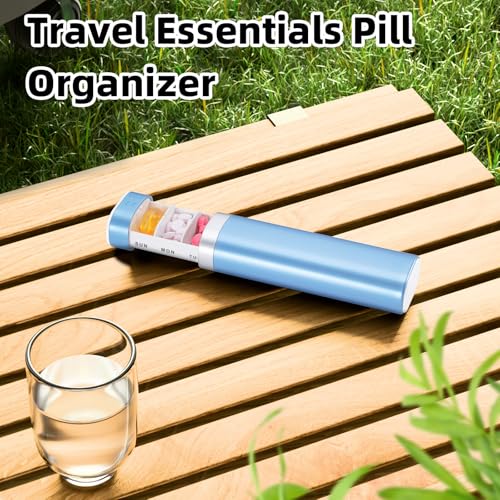 Image of Betife Travel Pill Organizer Weekly 7 Day, Compact Daily Pill Box, Portable Medicine Case for Vitamins Supplements, Drawer-Shaped (Blue)