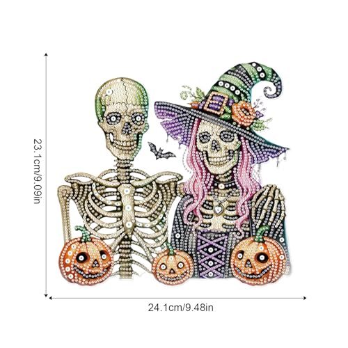Image of AiYuanzsh Large Diamond Art Painting Pendant 5D Diamond Art Hanging Kit Halloween Skull Pumpkin DIY Crystal Window Door Pendant for Adults Gift Wall Home Halloween Decoration (24.1x23.1 cm)