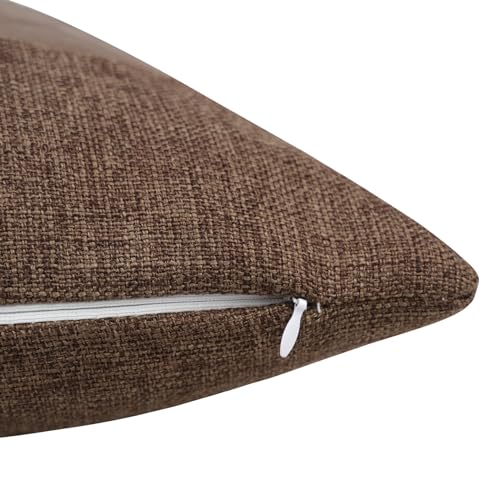 Merrycolor COFFEE BROWN-C 12*20 Faux Leather And Linen Lumbar Pillow Covers 12 X 20 Inch Patchwork Modern Farmhouse Throw Pillow Covers Coffee Brown Leather Decorative Lumbar Pillow Cover thumb #3