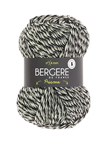 Bergère de France - Pelote PRISME - Fil à tricoter tweed et rond, 45% de laine - Aiguille 4 mm, 50 g, 120 m - Fabrication Française - Multicolore (GRIS NOIR)
