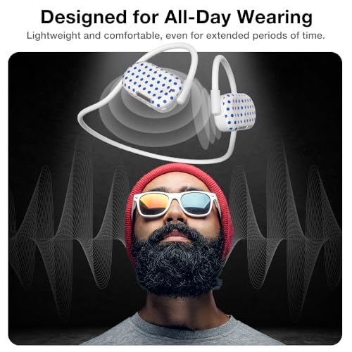 Image of Purity Air Open Ear Headphones - True Air Conduction Wireless Bluetooth Open Ear Earbuds with Dual Mic for iPhone /Android - Secured Long Wearing Comfort, Sports Sweat Resistant (Blue Dots)