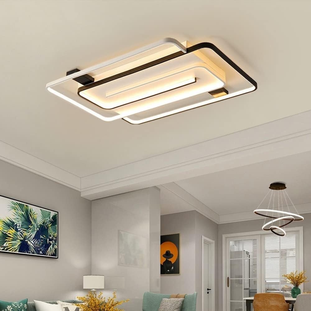 Chandelier, Ceiling Light LED Ceiling Lamp, Modern Minimalist Recessed Dimmable with Remote Control Rectangular Light Fixture, 120W, Suitable for Dining Room Bedroom Study Closet Lighting