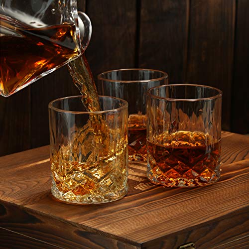 Whiskey Classic Glasses Set 4 Extra Large Classic Old Fashioned Glasses with 4 Slate Coasters