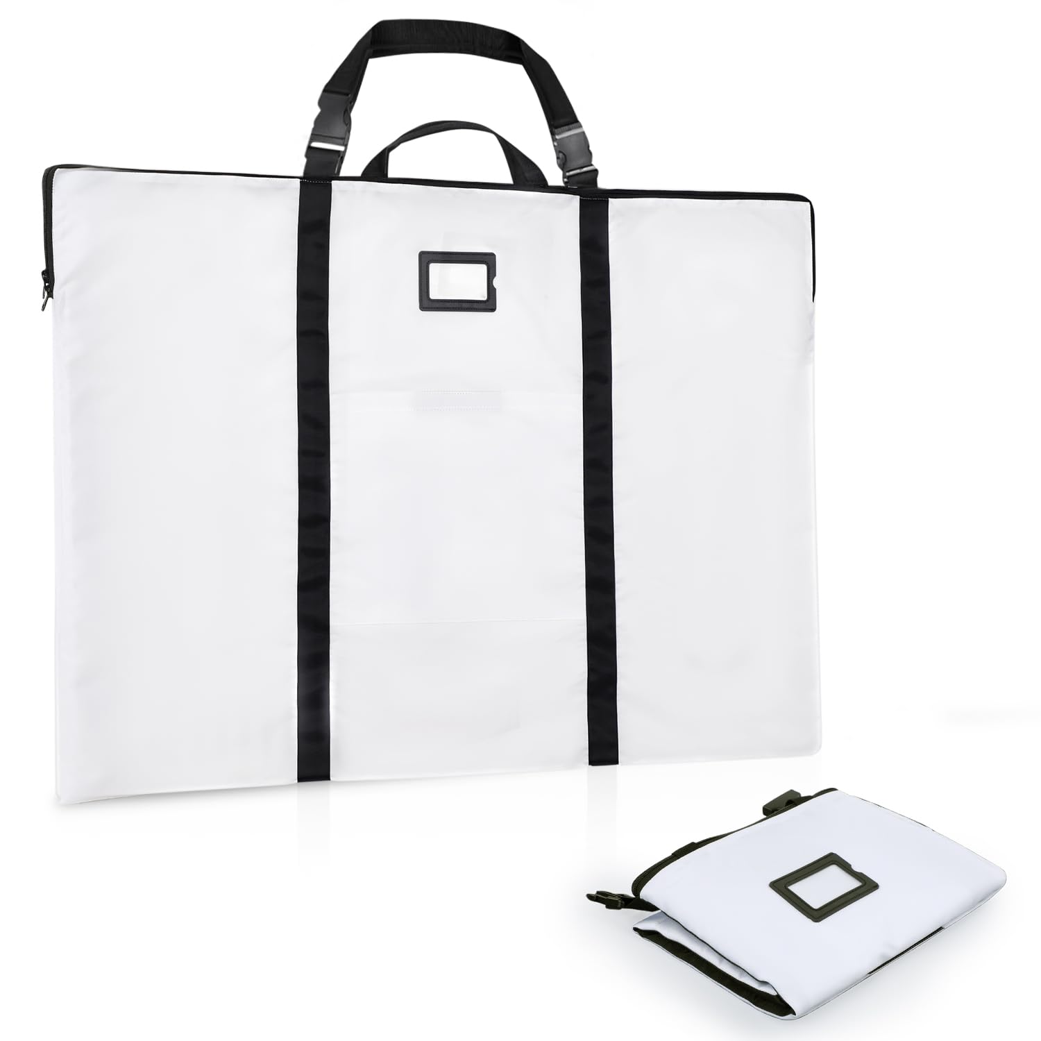 Large Size Art Portfolio Bag with Nylon Shoulder, 24 x 36 inches Light Weight Poster Storage Bag Board Holder with Handle and Zipper for Poster, Sketching and Drawing (White)