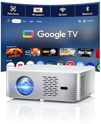 Google TV Projector 4K Support - CiBest Smart Projector with WiFi 6 and Bluetooth, Outdoor Movie Proyector Full-Sealed Optical Engine 3000 ANSI Home Ceiling Projector with Autofocus, Streaming Apps