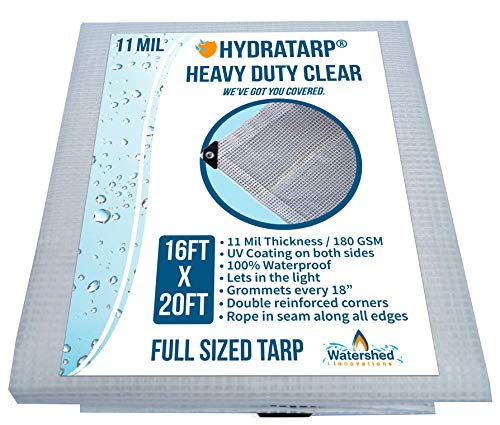 Heavy Duty Clear Greenhouse Tarp - 16ft x 20ft - Premium Quality 10 mil with 3x3 Mesh Weave for Added Strength - UV Coated Protection for Outdoor Camping RV Truck and Trailers