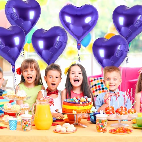 Image of 12 Pcs Purple Heart Balloons,18 Inch Heart Foil Balloons Love Balloon Valentine Balloon for Birthday Party Wedding Engagement Party Baby Shower Valentine Day Decorations