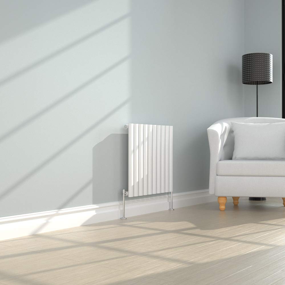 NRG Horizontal Oval Column Radiator 600x590mm Single Panel Designer Bathroom Central Heating White