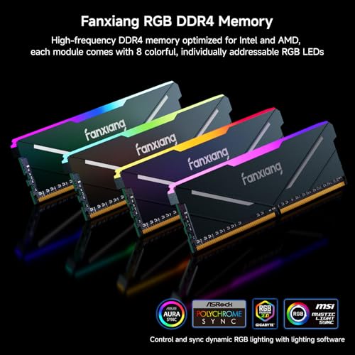 Image of fanxiang RGB DDR4 RAM 32GB (2x16GB) 3600MHz CL18 V1.35, Desktop Gaming Machine Overclocking Memory, Intel XMP 2.0 & AMD Compatible - Black