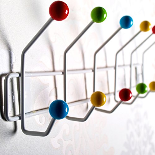 Preisvergleich Produktbild DESIGN DELIGHTS GARDEROBENLEISTE COLOUR BALL BUNT / 50x15,5cm(LxH) / farbenfrohe Wandgarderobe, Garderobe mit 12 Haken, Hakenleiste mit bunten Kugeln