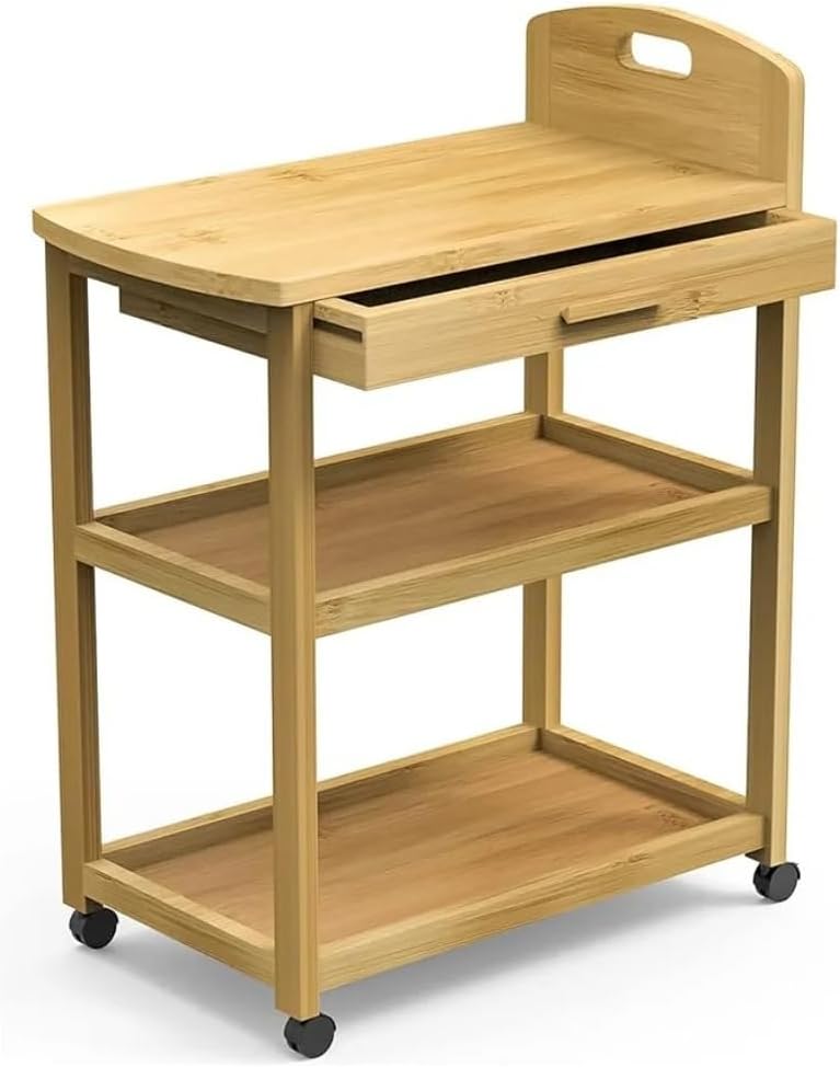 Kitchen Storage Cart, 3 Tier Rolling, Mobile Utility Trolley with Drawer and Lockable Casters