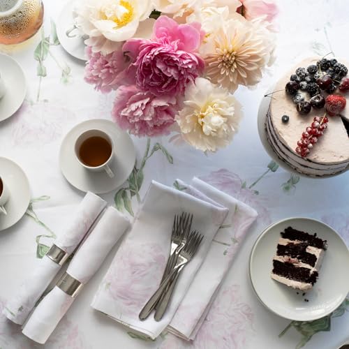 Huddleson Peony Floral Print Linen Tablecloth 108x156 Luxury Italian Linen Rectangle Rectangular Table Cloth Sewn in US