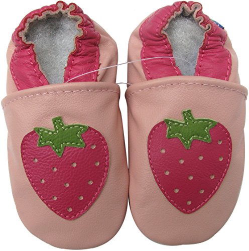 Carozoo Toddler Kids Unisex Slipper Animal Flower Soft Sole Leather Baby Shoes (Strawberry Pink, 2_Years)