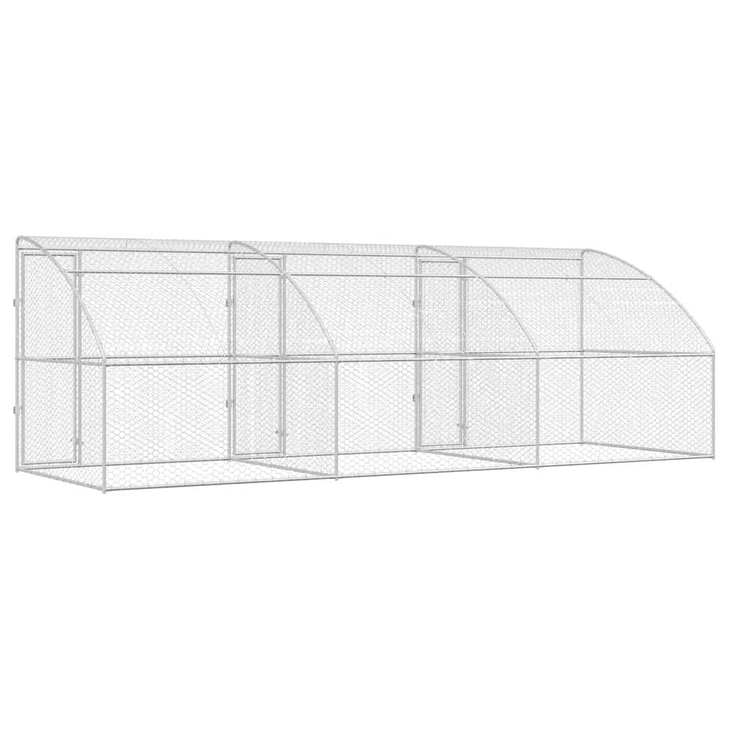 Gabbia per cani in acciaio zincato, 600 x 200 x 200 cm, 3 pezzi, argento, con tetto a rete e sistema di serratura, ideale come cuccia per cani, cuccioli, recinto per giardino, terrazza