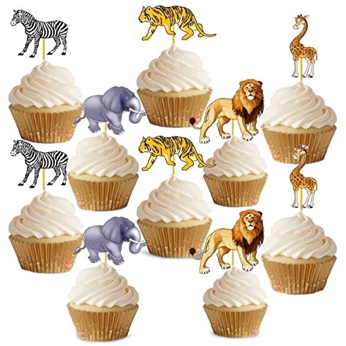 Image of Party Propz 14pcs Jungle Theme Cake Topper - Cupcake Toppers, Forest Pick, Animal Theme Birthday Decoration, Earth Tones