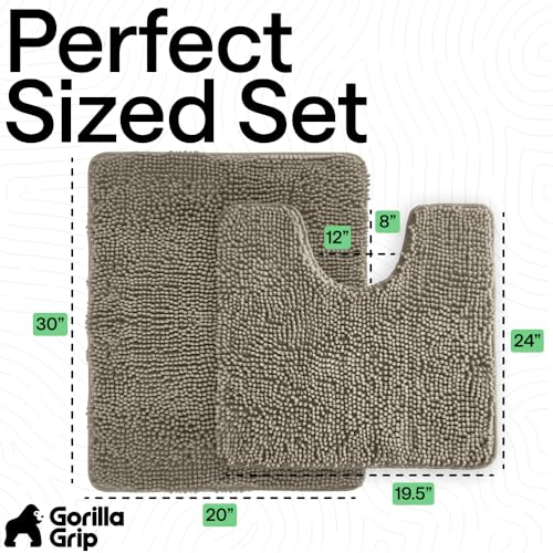 Image of GORILLA GRIP Bathroom Rug Sets, Soft Chenille 2 Piece Area Rugs Set, Toilet Base Mat and 30x20 Carpet, Absorbent Microfiber Washable Mats Dry Quickly, Home Decor and Bath Room Accessories, Latte