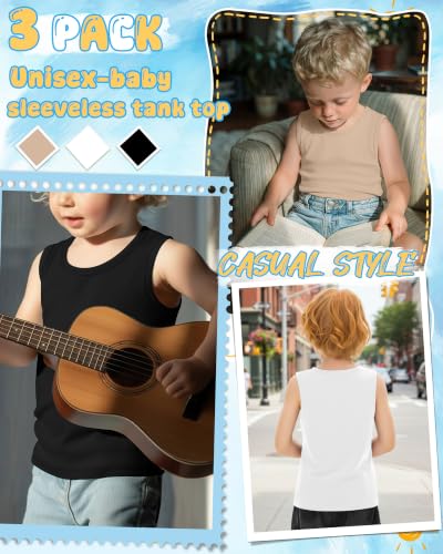 Image of Yooo's Vivi 3 Pack Toddler Boys Tank Tops | Toddler Boys Undershirts, 18M-5T, Sleeveless Muscle Shirt, Kids Athletic Tops, Crewneck, Summer, Loose, Basic, Sport, Play
