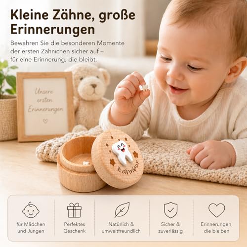 QZKJQDD Milchzahndose, Zahndose Milchzähne Jungen, Zahndose Milchzähne Mädchen, Bedruckt mit 3D-Cartoon-Zahnmuster milchzahndose, Kreative Tauf- und Geburtstagsgeschenke für frischgebackene Eltern