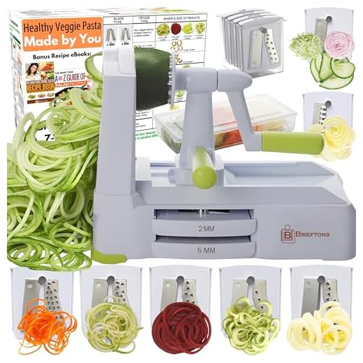 Brieftons Affetta Verdure a Spirale 5 Lame (BR-5B-02), Tagliaverdure Robusto per Spaghetti di Zucchine, Diete Low-Carb, Paleo, Senza Glutine, con Affettatrice Extra e 4 Ebook Ricette