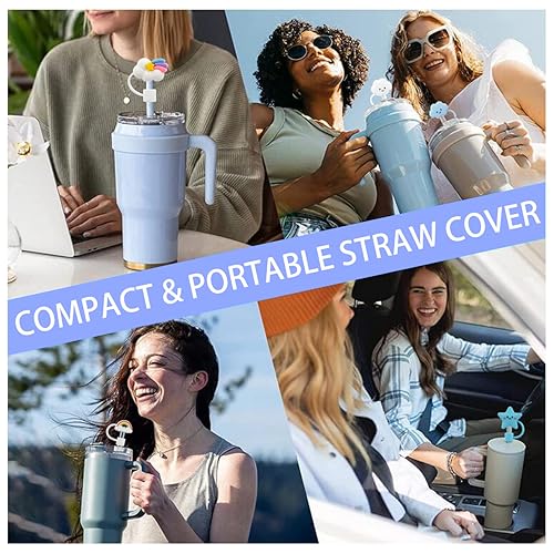 Image of Straw Cover Cap for Stanley Cup,Silicone Straw Topper 10 mm 0.4 in Reusable Straw Tips Lids,Straw Tip Covers for Stanley Cups Accessories