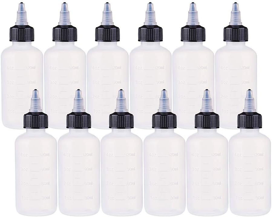 BENECREAT 12PCS 120ml Plastic Empty Squeeze Bottles With Black Twist Graduated Squeeze Dispensing Bottles for Ink Tattoo Liquid Painting Glue