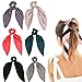 Silk Satin Hair Scrunchies, Hair Scarf with Flower Pattern, Stripe Printed Hair Bobbles for Ponytail Holder (6 Pcs Stripes & Solid Colors Silk)