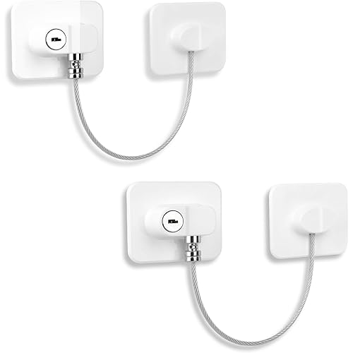 Fridge Lock with Key, Safety Lock for Refrigerator, Cabinet, Drawer, Window – Easy to Install, No Drilling(2 Pack, Rectangle White)