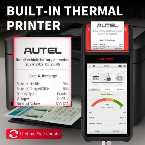Autel Battery Tester Maxibas Bt608 (E): 6V & 12V Battery Analysis Tool, Bms Reset, Cranking & Charging Systems Analyzer, All System Diagnostic Tool With Built-In Printer, Upgrade Of Bt506 & Bt508 #TOP6
