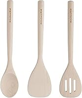 KitchenAid 3-Piece Maple Wood Tool Set - Slotted Turner, Short Turner & Basting Spoon, Nonstick Safe