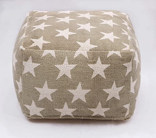 Woven St. Hand-Woven Ottoman Indoor/Outdoor Pouf | 100% Cotton | Footrest | Zipper Cover With Filling | Printed Floor Chair | For Living Room, Bedroom, Kids Room |16X16X12 Inch – Beige #TOP4