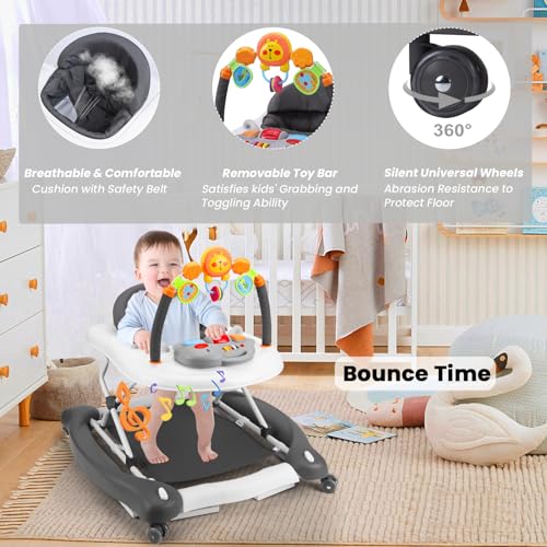 baby walker 5-in-1 baby walkers for boys and girls 6-12 months with bouncer removable footrest feeding tray amp music foldable amp adjustable activity walker for 6-18 months toddler infant
