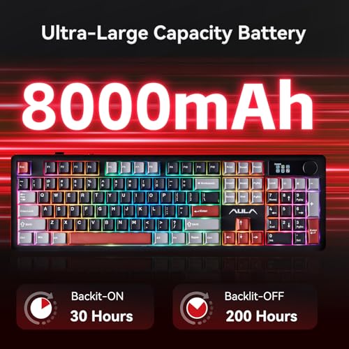 Image of AULA F106 Pro Wireless Gaming Keyboard Creamy Mechanical Keyboards 104 Keys | 8000mAh,Hot Swappable Custom Full Size Knob&Screen,RGB Backlit,Pre-lubed Blaze Switches,PBT Keycaps,Tri-Mode BT /2.4GHz /USB-C