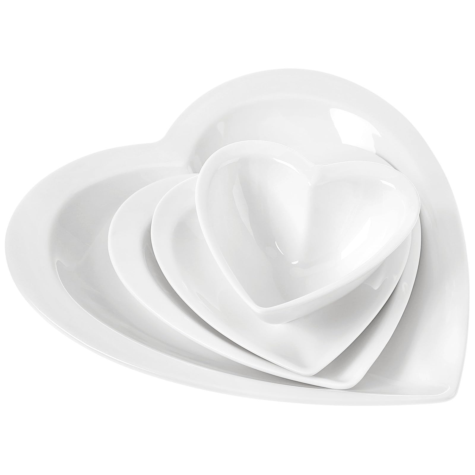 USHOBE Ciotole in Ceramica Bianca Base Stabile Set di 4 a Forma di Cuore, Impilabili per Cucina e Sala da Pranzo