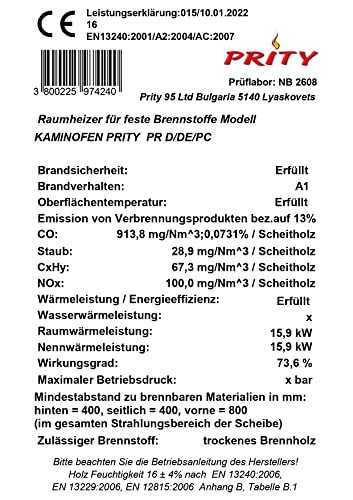 Dauerbrandofen Prity EEK A Kaminofen D mit 15 kW Nennleistung