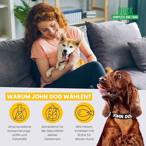 John Dog Hundenassfutter Pure Black Ente - Premium Getreidefreies Hundefutter mit 96% Fleisch - Monoprotein Nassfutter für ausgewachsene Hunde 6 x 800g