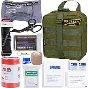 GRULLIN Survival First Aid Kit, 39 Pieces Tactical Molle EMT IFAK Pouch Emergency First Aid Survival Kits Trauma Bag…