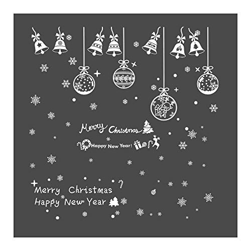 Feliciay 381 pegatinas electrostáticas blancas de Navidad, copos de nieve para ventana, adhesivos reutilizables, decoración de artículos, copos de nieve, adornos colgantes, campanas, Navidad(16 hojas)