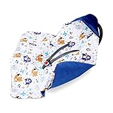 Einschlagdecke Babyschale - 90 cm x 90 cm Velvet - universal Frühling Sommer Baby Babydecke für Buggy Autositz Baumwolle Dunkelblau mit Tiere
