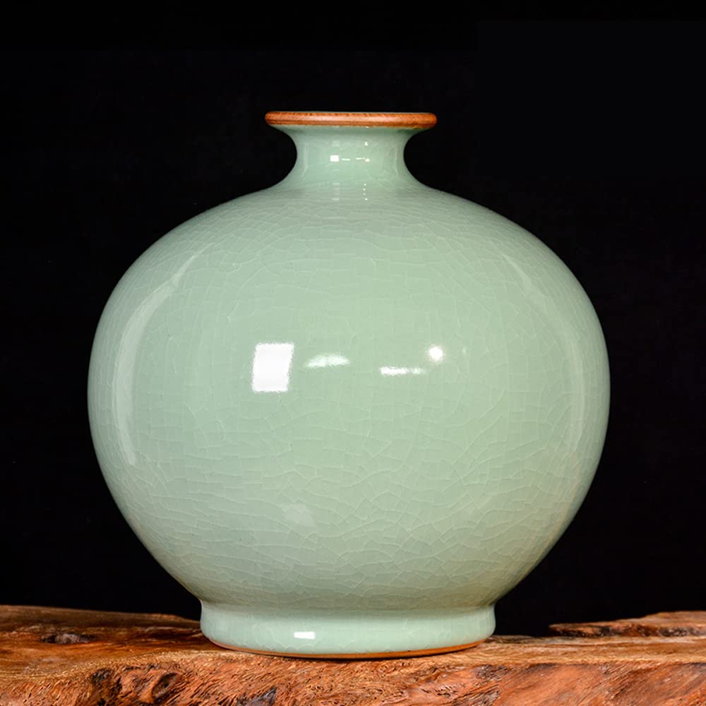 asdchZen Jingdezhen Ceramics Borneol Glaze Crack Ceramic Vase Flower Arrangement Chinese Living Room Vestibule Tv Cabinet Decorations Free Base,F