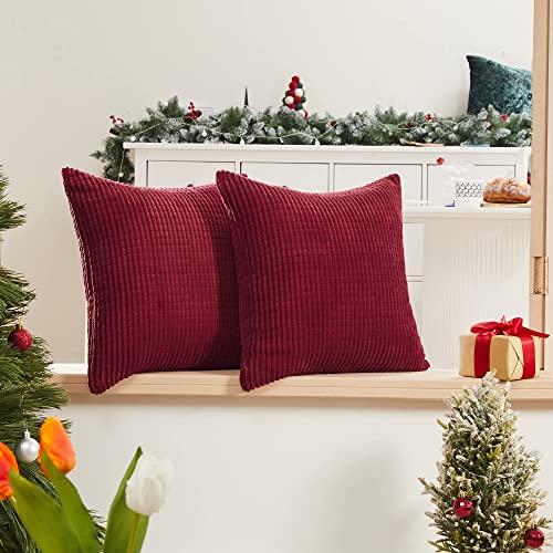 Deconovo Decorations Pillow Covers Solid Color Corduroy Pillow Covers 16X16 Inch Square Throw Pillow Cover Dark Red Cushion Covers Set Of 2 Pillowcase Bedroom Living Room #TOP1