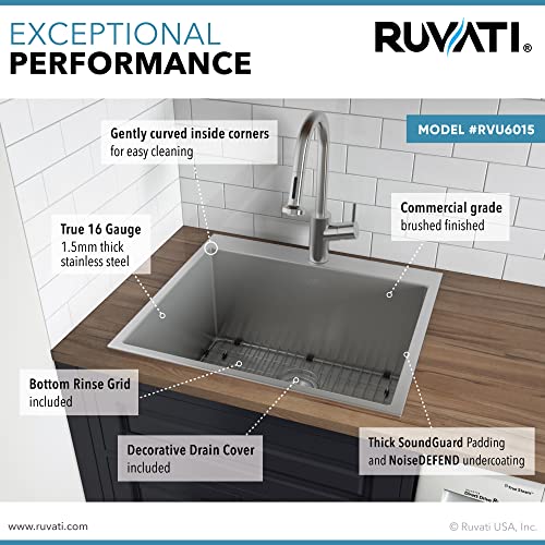 Ruvati Topmount Laundry Utility Sink 25 X 22 X 12 Inch Deep Tight Radius 16 Gauge Stainless Steel - Rvu6015 #TOP3