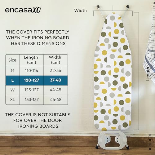 Image of Encasa XO Ironing Board Cover with 3mm Thick Felt Pad for Steam Press (Fits Standard Large Boards of 125x39 cm) Heat Reflective, Scorch & Stain Resistant, Printed - Yellow Moon