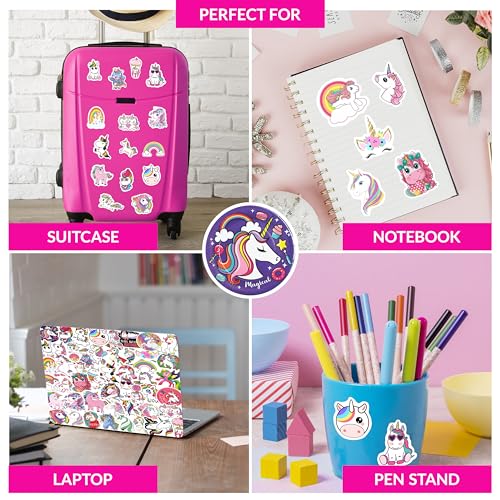 Image of FlyBuyHub Aesthetic Vinyl Stickers for Phone Case, Laptop, Notebook, Diary, Water Bottle, School Bag - Self-Adhesive Set of 50 Glossy and Waterproof (Unicorn)
