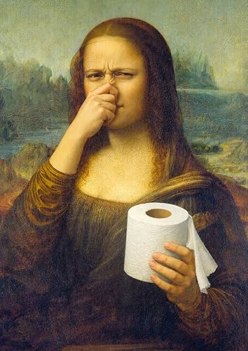 Mona Lisa WC Wandbild DIN A4 Elegante Kunst-Parodie fürs Bad & Gäste-WC Mattes Plattendirektdruck-Wandbild auf 2 mm Hartschaumplatte (weiß) leicht & stabil