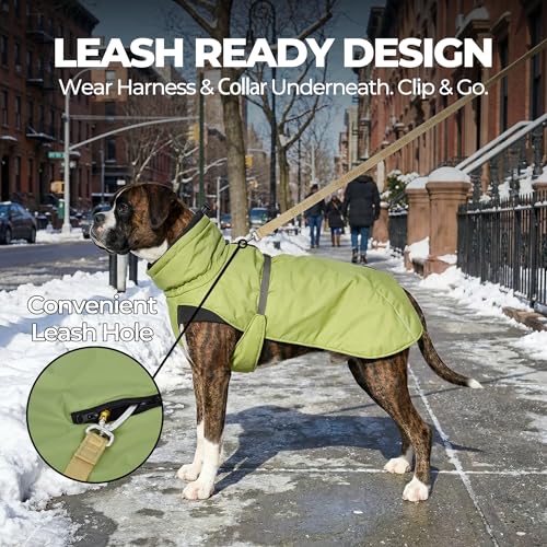 Dog Winter Coat, Warm Puffer Jacket with Fur-Safe Buckle & Leash Hole for Cold Weather, Water-Repellent Snow Vest, Breathable Thermal Apparel for Hiking & Active Dogs (Green, Small) - Image 7